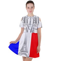 Eiffel Tower France Flag Tower Short Sleeve Shoulder Cut Out Dress  by Sudhe