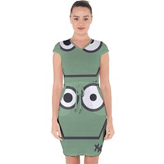 Cartoon Cute Frankenstein Halloween Capsleeve Drawstring Dress  by Sudhe