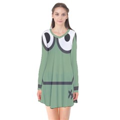 Cartoon Cute Frankenstein Halloween Long Sleeve V-neck Flare Dress by Sudhe