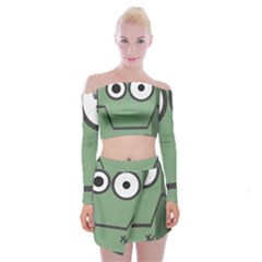 Cartoon Cute Frankenstein Halloween Off Shoulder Top With Mini Skirt Set by Sudhe