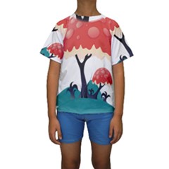 Tree Art Trunk Artwork Cartoon Kids  Short Sleeve Swimwear by Sudhe