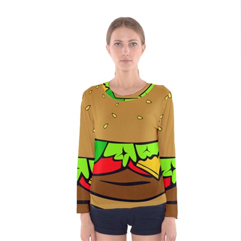 Hamburger Cheeseburger Fast Food Women s Long Sleeve Tee by Sudhe