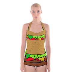 Hamburger Cheeseburger Fast Food Boyleg Halter Swimsuit  by Sudhe