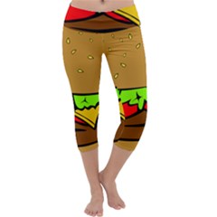 Hamburger Cheeseburger Fast Food Capri Yoga Leggings by Sudhe