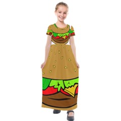 Hamburger Cheeseburger Fast Food Kids  Short Sleeve Maxi Dress by Sudhe