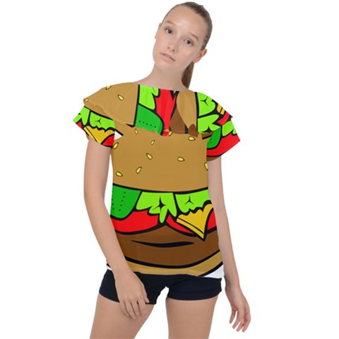 Hamburger Cheeseburger Fast Food Ruffle Collar Chiffon Blouse by Sudhe