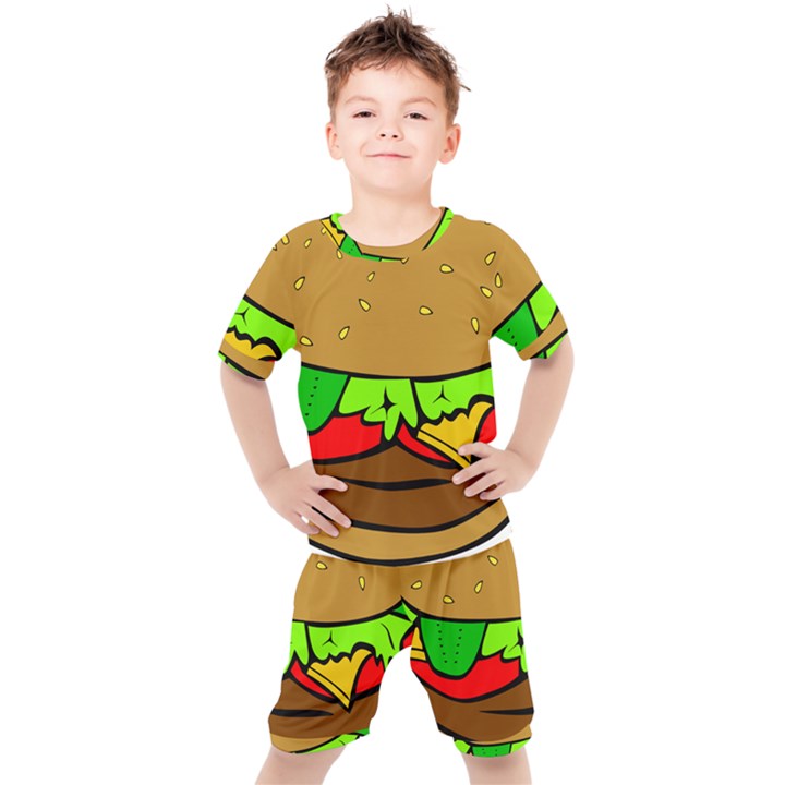 Hamburger Cheeseburger Fast Food Kids  Tee and Shorts Set