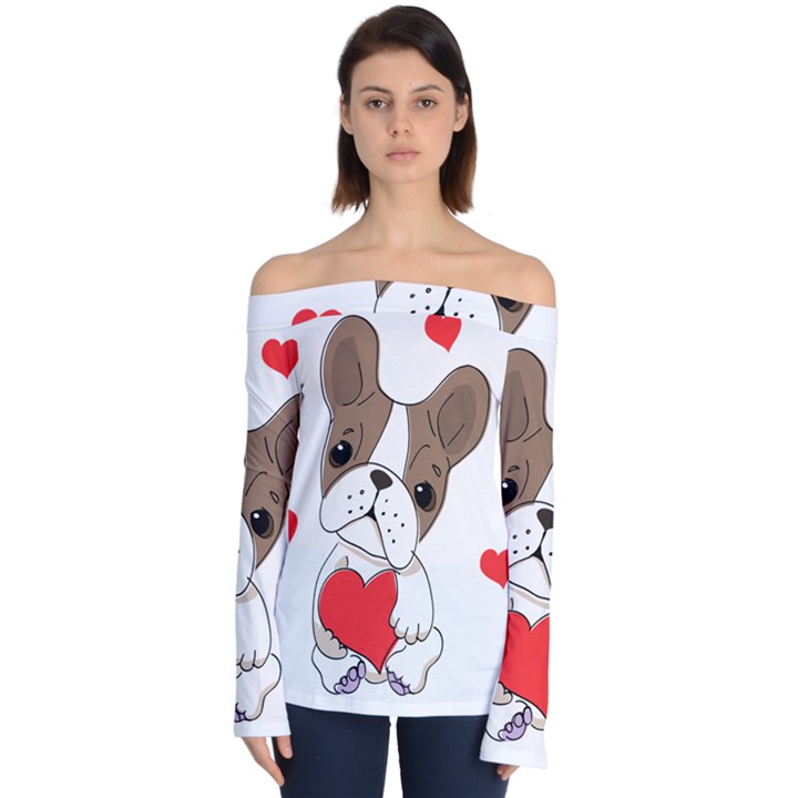 Animation Dog Cute Animate Comic Off Shoulder Long Sleeve Top