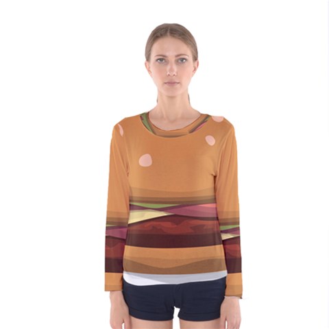 Hamburger Cheeseburger Burger Lunch Women s Long Sleeve Tee by Sudhe