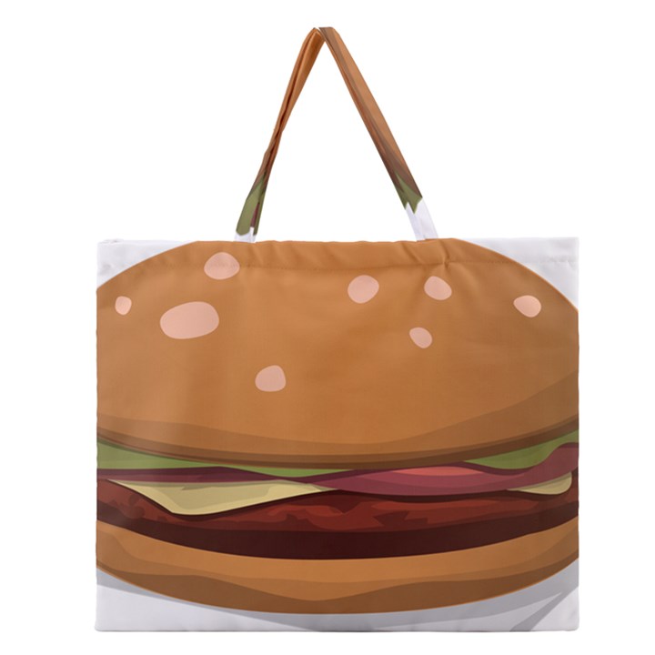 Hamburger Cheeseburger Burger Lunch Zipper Large Tote Bag