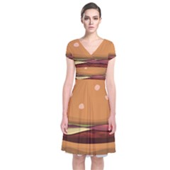 Hamburger Cheeseburger Burger Lunch Short Sleeve Front Wrap Dress by Sudhe