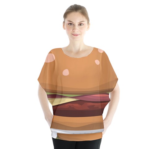 Hamburger Cheeseburger Burger Lunch Batwing Chiffon Blouse by Sudhe