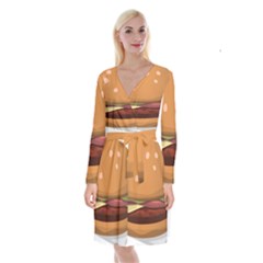 Hamburger Cheeseburger Burger Lunch Long Sleeve Velvet Front Wrap Dress by Sudhe