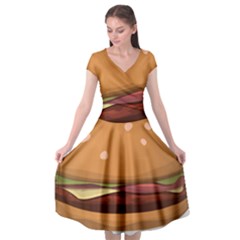 Hamburger Cheeseburger Burger Lunch Cap Sleeve Wrap Front Dress by Sudhe