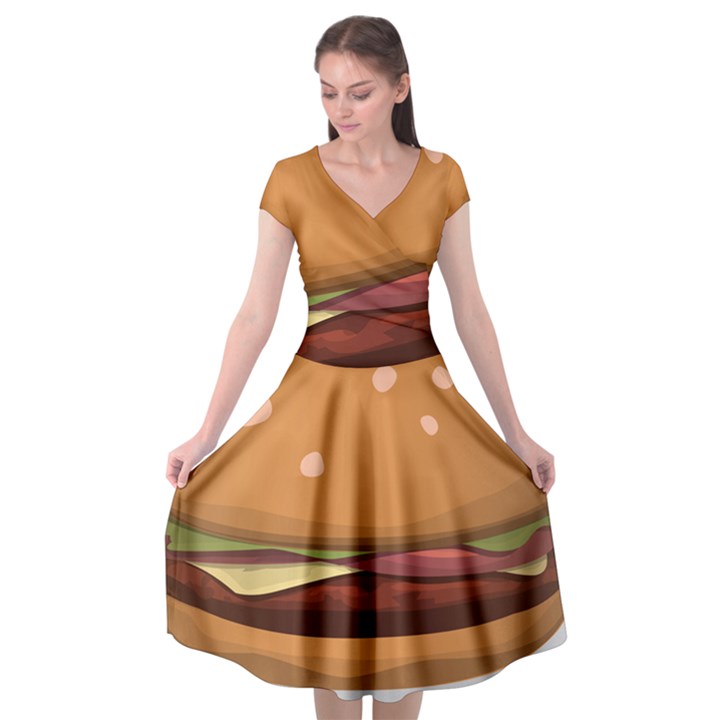 Hamburger Cheeseburger Burger Lunch Cap Sleeve Wrap Front Dress