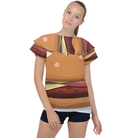 Hamburger Cheeseburger Burger Lunch Ruffle Collar Chiffon Blouse by Sudhe