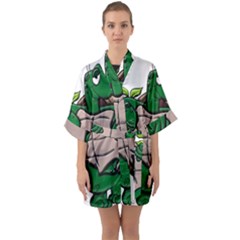 Amphibian Animal Cartoon Reptile Quarter Sleeve Kimono Robe by Sudhe