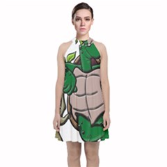 Amphibian Animal Cartoon Reptile Velvet Halter Neckline Dress  by Sudhe