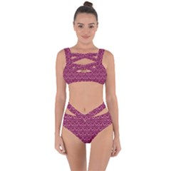 Heart Shaped Print Design Bandaged Up Bikini Set 