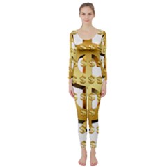 Dollar Money Gold Finance Sign Long Sleeve Catsuit by Mariart