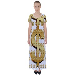 Dollar Money Gold Finance Sign High Waist Short Sleeve Maxi Dress