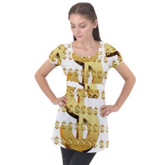 Dollar Money Gold Finance Sign Puff Sleeve Tunic Top by Mariart