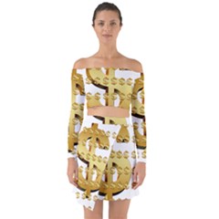 Dollar Money Gold Finance Sign Off Shoulder Top With Skirt Set