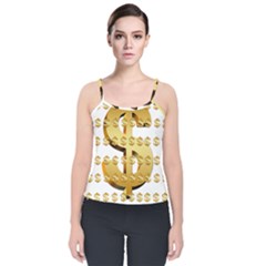 Dollar Money Gold Finance Sign Velvet Spaghetti Strap Top