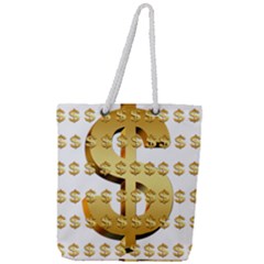 Dollar Money Gold Finance Sign Full Print Rope Handle Tote (large) by Mariart