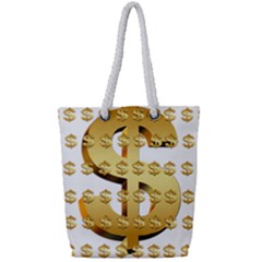 Dollar Money Gold Finance Sign Full Print Rope Handle Tote (small) by Mariart