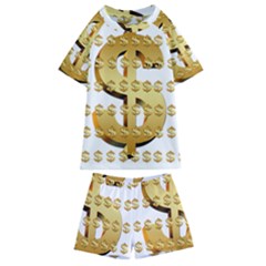 Dollar Money Gold Finance Sign Kids  Swim Tee And Shorts Set