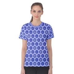 Hexagonal Pattern Unidirectional Blue Women s Cotton Tee