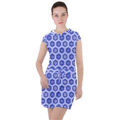 Hexagonal Pattern Unidirectional Blue Drawstring Hooded Dress by Mariart