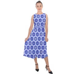 Hexagonal Pattern Unidirectional Blue Midi Tie-back Chiffon Dress by Mariart