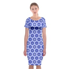 Hexagonal Pattern Unidirectional Blue Classic Short Sleeve Midi Dress by Mariart