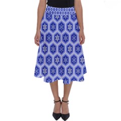 Hexagonal Pattern Unidirectional Blue Perfect Length Midi Skirt