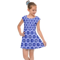 Hexagonal Pattern Unidirectional Blue Kids  Cap Sleeve Dress