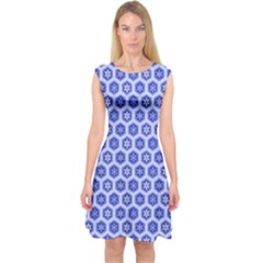 Hexagonal Pattern Unidirectional Blue Capsleeve Midi Dress by Mariart