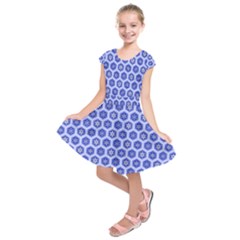 Hexagonal Pattern Unidirectional Blue Kids  Short Sleeve Dress