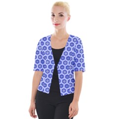 Hexagonal Pattern Unidirectional Blue Cropped Button Cardigan