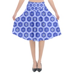 Hexagonal Pattern Unidirectional Blue Flared Midi Skirt