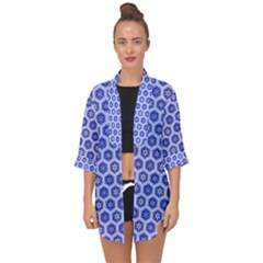 Hexagonal Pattern Unidirectional Blue Open Front Chiffon Kimono by Mariart