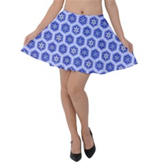 Hexagonal Pattern Unidirectional Blue Velvet Skater Skirt by Mariart