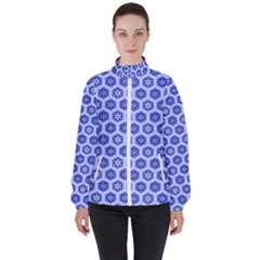 Hexagonal Pattern Unidirectional Blue Women s High Neck Windbreaker by Mariart