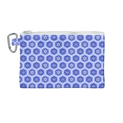 Hexagonal Pattern Unidirectional Blue Canvas Cosmetic Bag (medium)