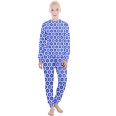 Hexagonal Pattern Unidirectional Blue Women s Lounge Set