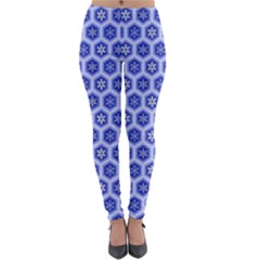 Hexagonal Pattern Unidirectional Blue Lightweight Velour Leggings