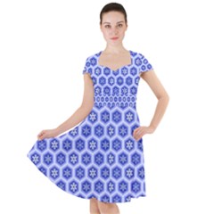 Hexagonal Pattern Unidirectional Blue Cap Sleeve Midi Dress by Mariart