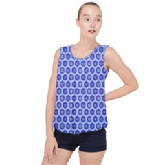 Hexagonal Pattern Unidirectional Blue Bubble Hem Chiffon Tank Top