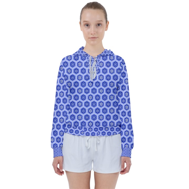 Hexagonal Pattern Unidirectional Blue Women s Tie Up Sweat